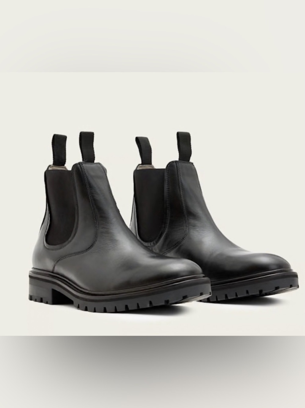 All Saints CREED LEATHER CHELSEA BOOTS Men's Black Chelsea Lug Boots Sz 45